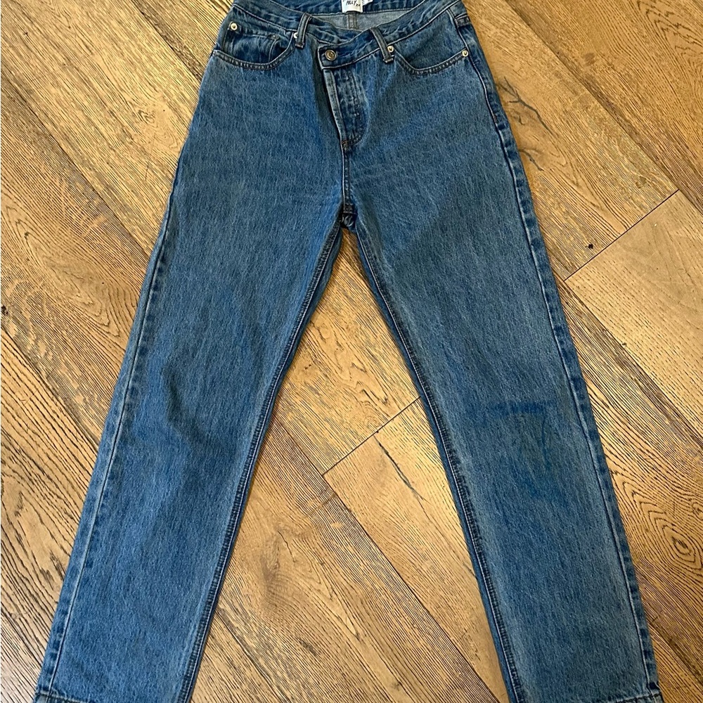 Princess Polly Fit HOLLY ASYMMETRIC Straight Leg Blue Jeans Classic
